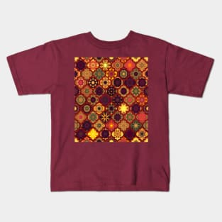 Moroccan Tile Pattern, Golden red Kids T-Shirt